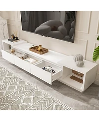 Tv stand with two doors and one drawer, media console with six fixed shelves, entertainment center in white wood