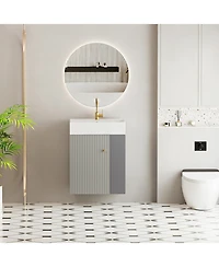 Busdays 21.6" Wall Mounted Vanity with Ceramic Sink & Right Shelf, Grey