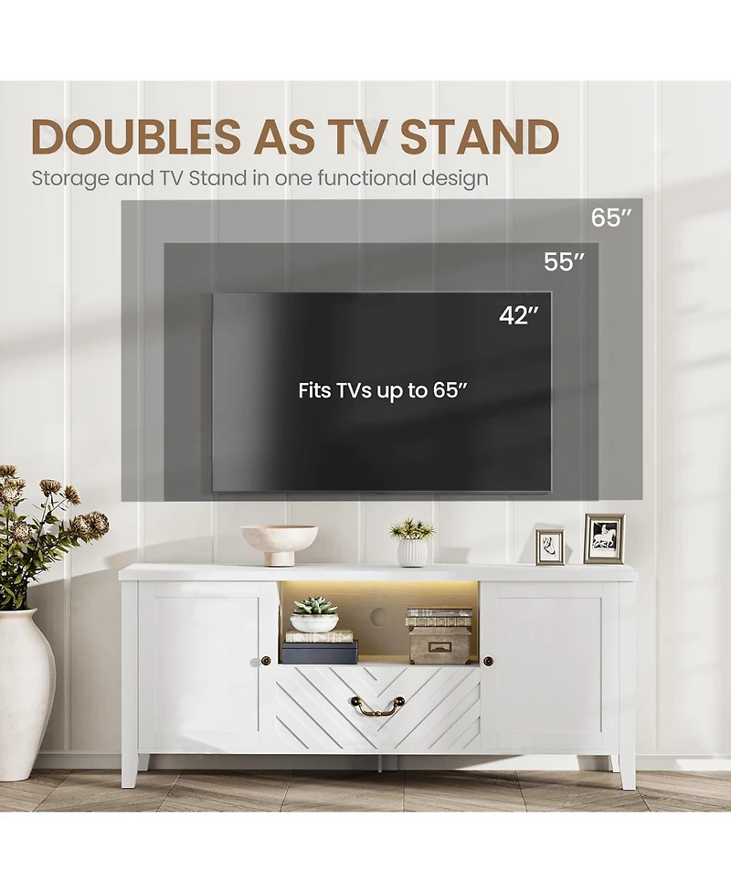 gaomon Tv Stands for Living Room, White Entertainment Center with Led Lights, Television Stands for 65 in Tv