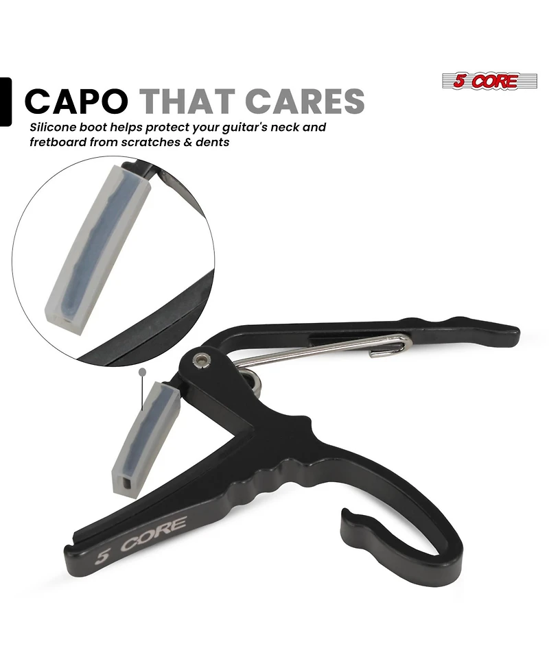 5 Core Guitar Capo Pair Quick Change Acoustic Electric String Clip Banjo Mandolin Or Ukulele Black