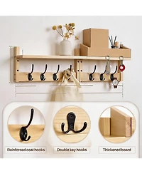 Yigii Wall-Mounted Coat Rack with Hooks and Shelf for Entryway