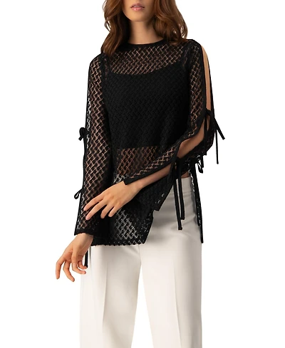 Ivonne Women's Tie-Sleeve See Through Lace Blouse