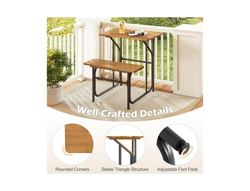 Slickblue Acacia Wood Patio Picnic Table with Attached Bench Seat