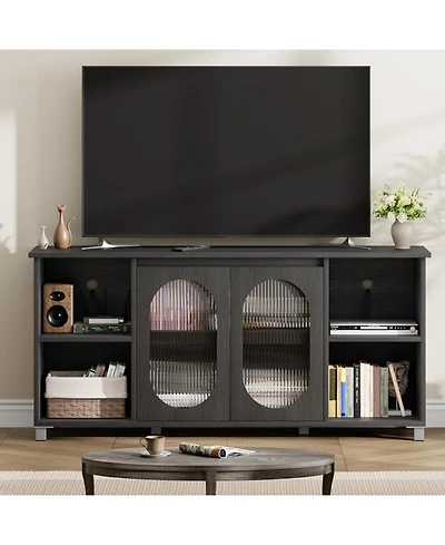 gaomon 70 Inch Tv Stand with Corrugated Glass Doors, Rustic Entertainment Center for Living Room