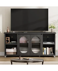 gaomon 70 Inch Tv Stand with Corrugated Glass Doors, Rustic Entertainment Center for Living Room