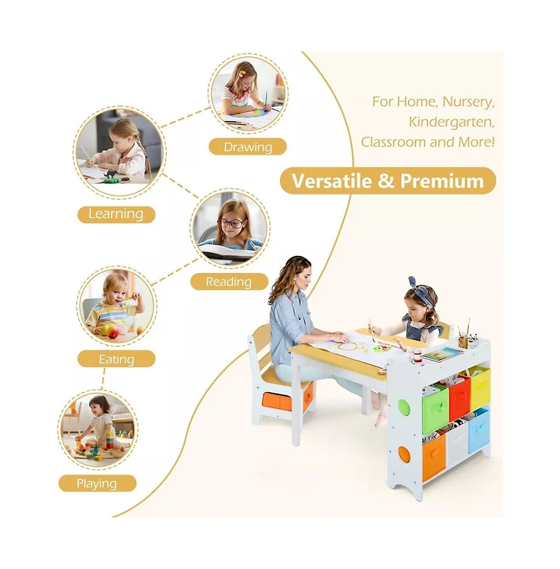 Kinder King 3-in-1 Kids Table and 2 Chairs Set with Storage, Removable Top and Chalkboard for Art, Crafts, and Reading
