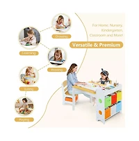 Kinder King 3-in-1 Kids Table and 2 Chairs Set with Storage, Removable Top and Chalkboard for Art, Crafts, and Reading
