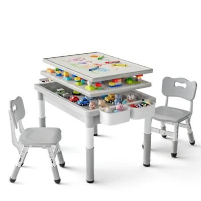 Kinder King Kids Table 2 Chair Set Activity Desk For Drawing Building Blocks Play