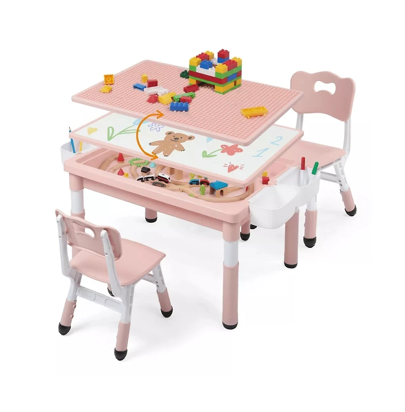Kinder King Kids Table and Chair Set, Activity Desk for Drawing, Building Blocks, Play, Pink