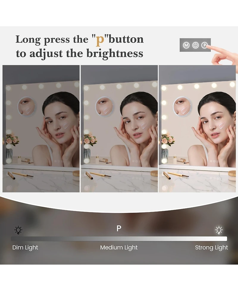 Homfan Vanity Mirror with Lights, Equipped with 17 Adjustable Led Lights, Featuring 3X Magnification, Smart Touch Controls with Three Adjustable Color