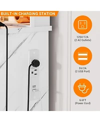 Gaomon Marble White 7-Drawer Vanity Cabinet, Led Mirror Makeup Table with 3 Light Modes & Charging Station