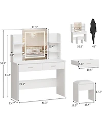 Gaomon White 2-Drawer Lighted Mirror Vanity, Clean-Lined Makeup Desk for Bedroom Interiors