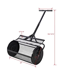 flynama Black 24 Inch Peat Moss Spreader Metal Mesh Compost Spreader T Shaped Handle for Lawn Garden Care Manure Seeding Planting