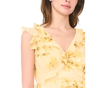 Msk Women's Cascading Ruffle V-Neck Dress