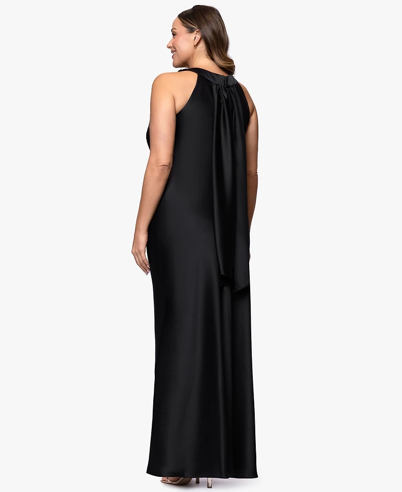 Xscape Plus Satin Tie Neck Ball Gown