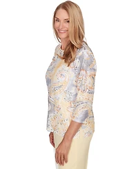 Alfred Dunner Petite Paisley Printed Patch Crewneck Top