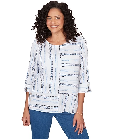 Alfred Dunner Petite Classics Spliced Stripe Crewneck Top