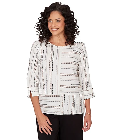 Alfred Dunner Petite Classics Spliced Stripe Crewneck Top