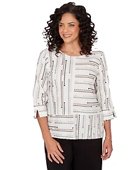 Alfred Dunner Petite Classics Spliced Stripe Crewneck Top