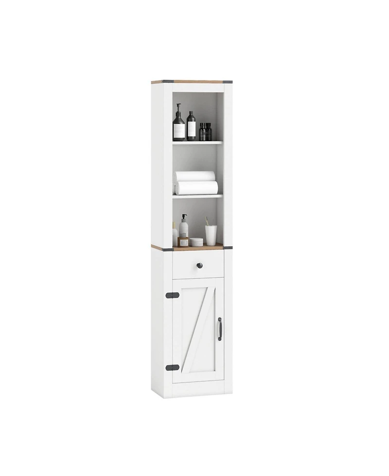 sumyeg 68 Inch Tall Bathroom Storage Cabinet with Barn Door and Drawer Organizer