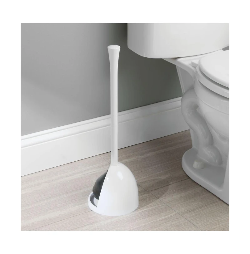 iDesign Bowl Plunger and Hideaway Holder for Bathroom Storage - White
