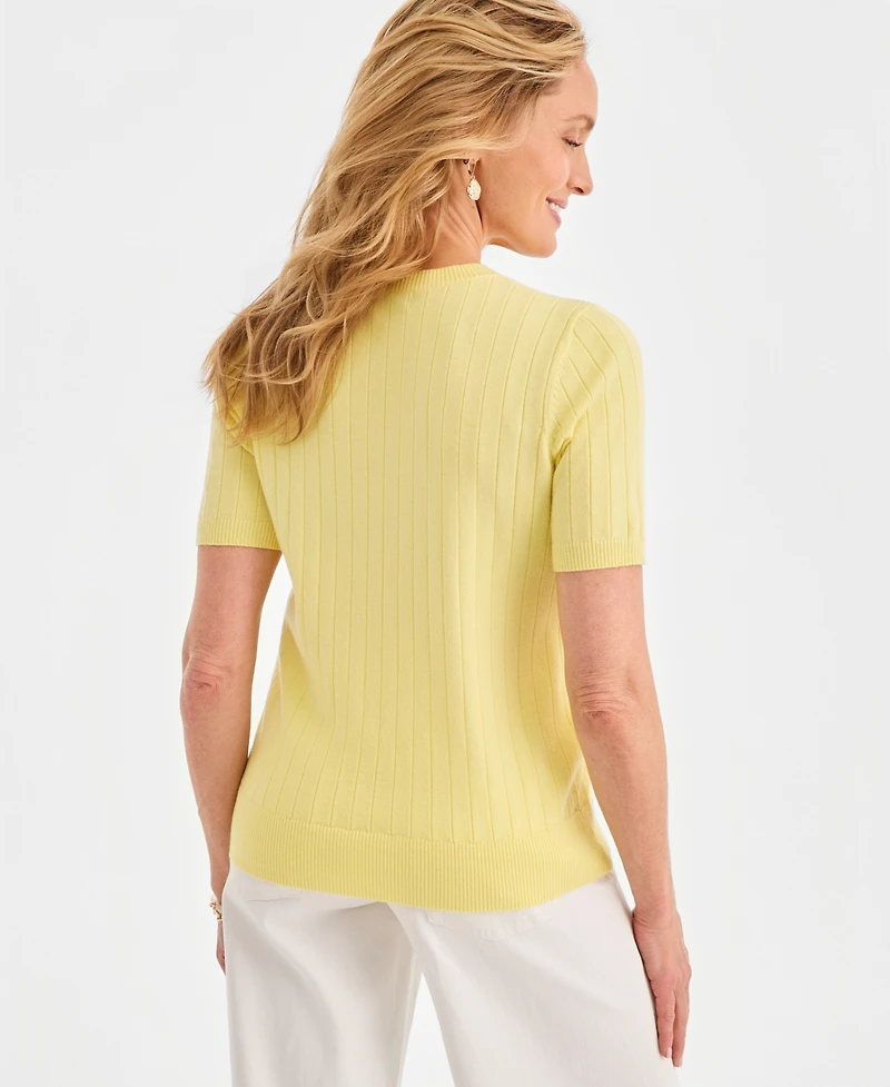 Style & Co Women's Ribbed Crewneck Short-Sleeve Sweater, Macy's Exclusive