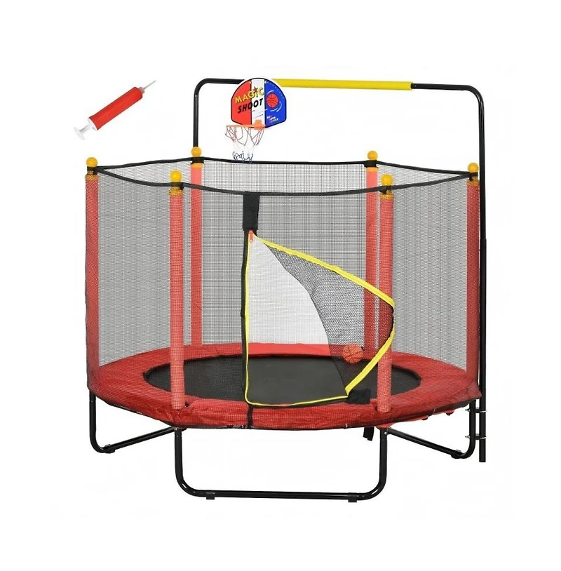Hongge Kids Indoor Trampoline with Safety Net and Basketball Hoop