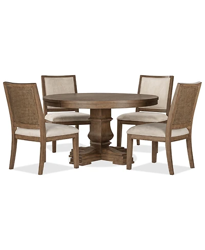 Alverton 5-Pc. Wood Round Table and 4 Upholstered Side Chairs Dining Set