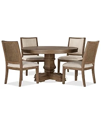 Alverton 5-Pc. Wood Round Table and 4 Upholstered Side Chairs Dining Set
