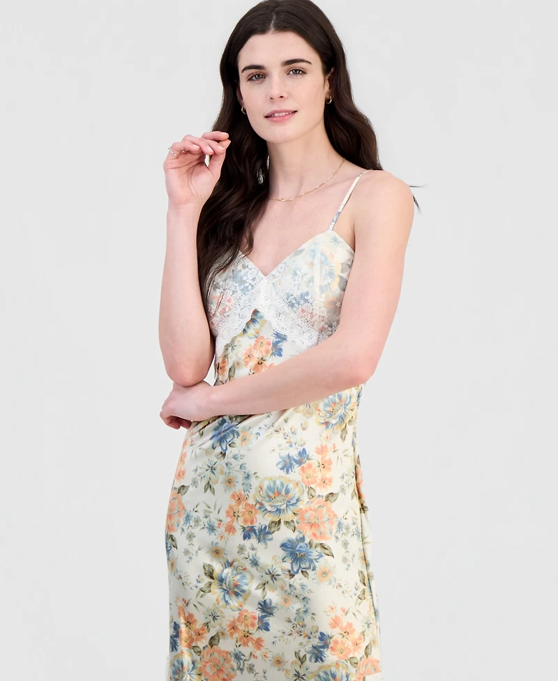14th Place Juniors' Lace-Trim Floral Midi Dress