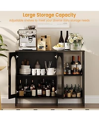 gaomon Buffet Sideboard Cabinet, Wooden Storage Cabinet with Glass Doors, Two Metal Handle, Adjustable Shelves, Modern