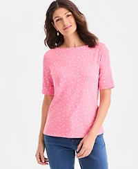 Style & Co Women's Printed Boat-Neck Elbow-Sleeve Top