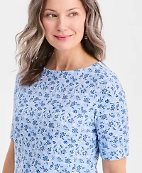 Style & Co Women's Printed Boat-Neck Elbow-Sleeve Top, Macy's Exclusive
