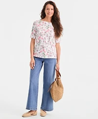 Style & Co Women's Printed Boat-Neck Elbow-Sleeve Top, Macy's Exclusive