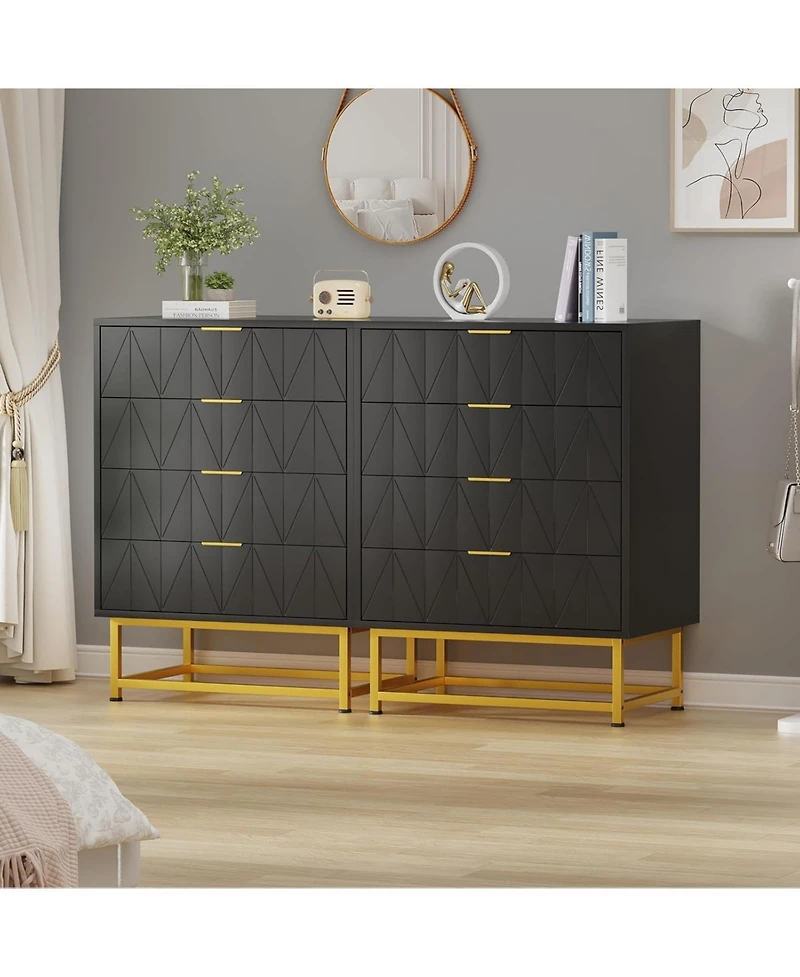 gaomon Black 4 Drawer Dresser with Gold Metal Handles Modern Small Storage Cabine Wooden Chest of Drawers for Bedroom
