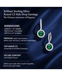 Sparkling Halo Circle Drop Earrings in Sterling Silver with Cubic Zirconia