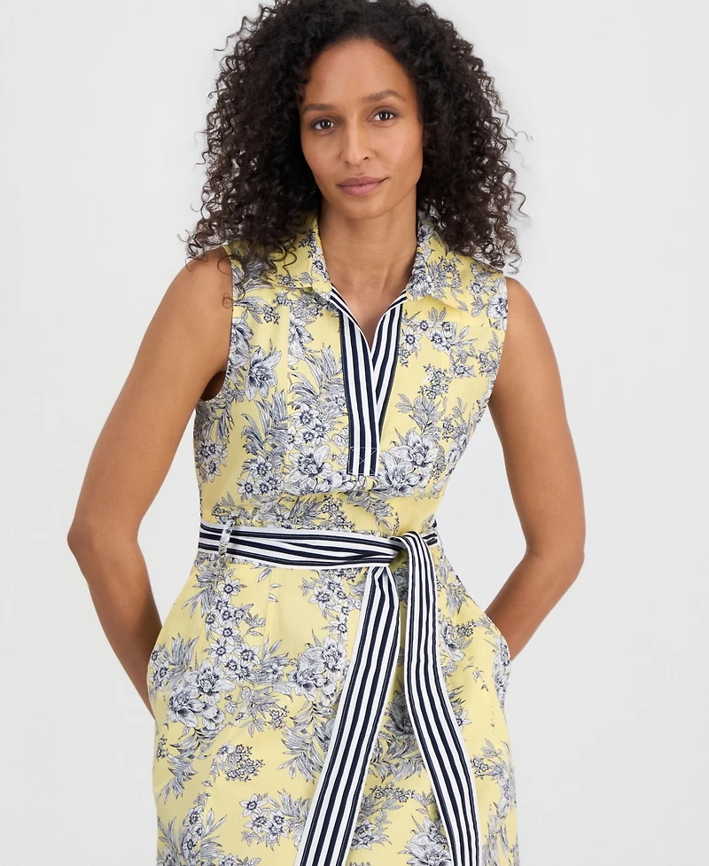 Nautica Women's Toile Floral-Print Sleeveless A-Line Dress