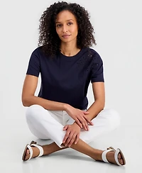 Nautica Women's Cotton Solid Embroidered T-Shirt