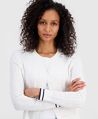 Nautica Women's Cable-Knit Striped-Cuff Cardigan Sweater