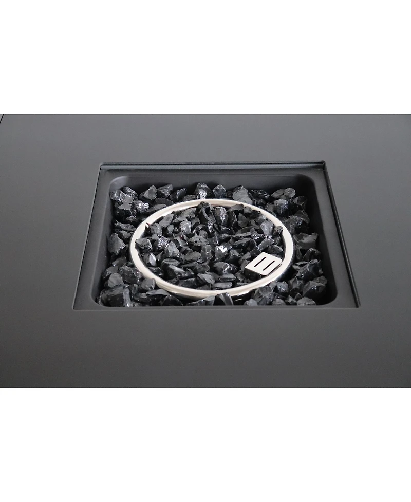 Flynama 30 Inch W 25 Inch H Steel Outdoor Fire Pit Table with Lid Smoked Glass Top Push Button Ignition Propane Natural Gas