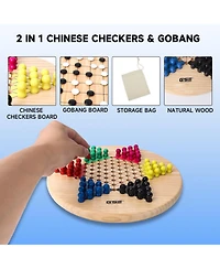 Gse Games & Sports Expert 11.5" Wood 2-in-1 Chinese Checkers and Gobang Board Game with 66 Colorful Wooden Pegs and Stones