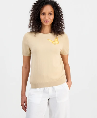 Nautica Women's Cotton Butterfly Round-Neck Sweater