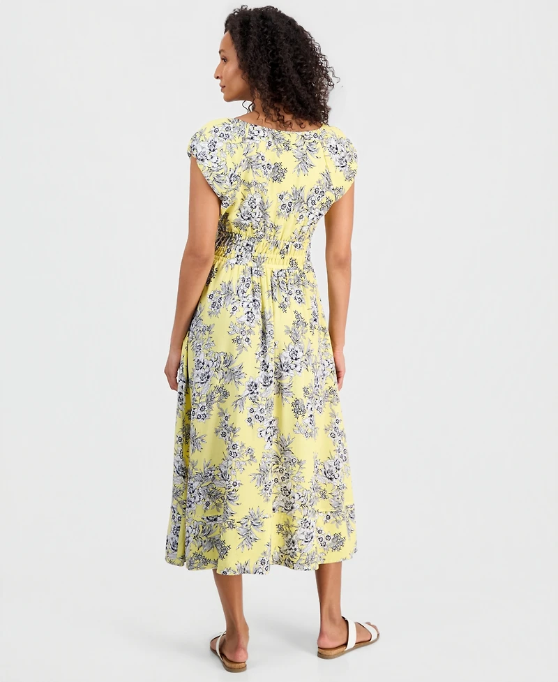 Nautica Women's Printed Toile Puff-Sleeve A-Line Dress