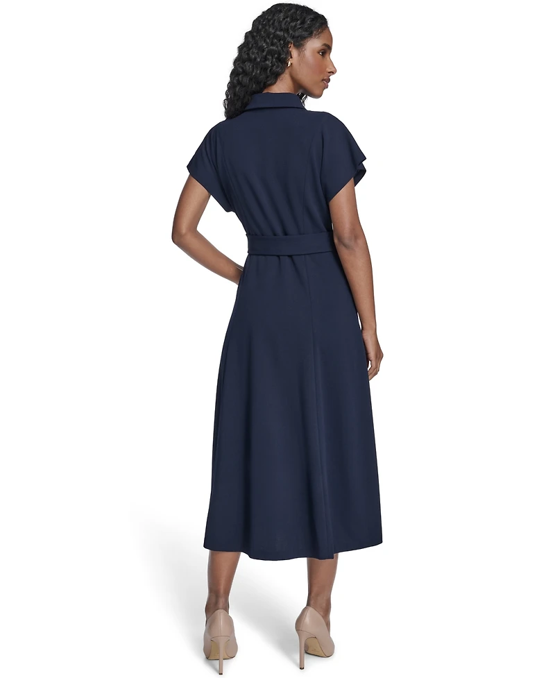 Jessica Howard Women's Extended Cap-Sleeve Belted Shirtdress