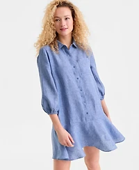 Charter Club Women's 100% Linen Flounce Shirtdress, Created for Macy's