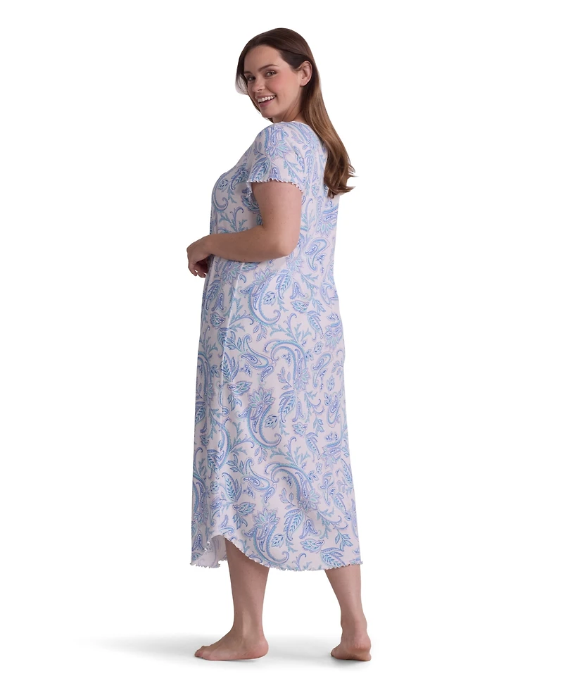 Miss Elaine Plus Round Neck Printed Sleepwear Nightgown