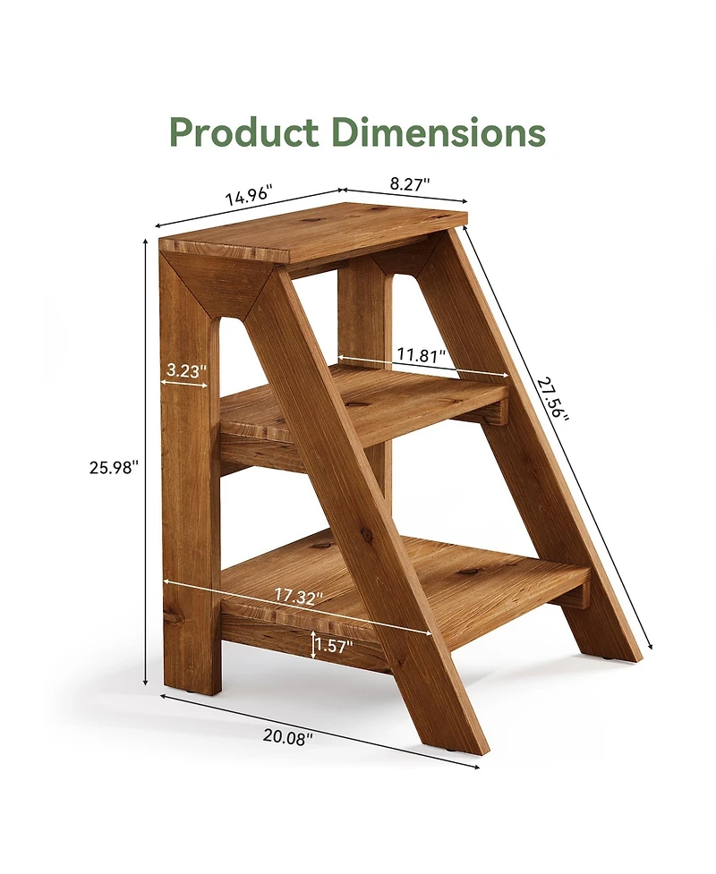 Tribesigns Solid Wood End Table, 3-Tier Farmhouse Side Table with Open Storage Shelves, Rustic Nightstand for Living Room, Brown