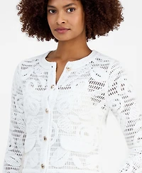 T Tahari Women's Embroidered Crochet Cardigan