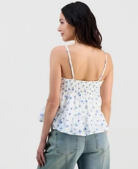 Madden Girl Juniors' Printed Eyelet Babydoll Top