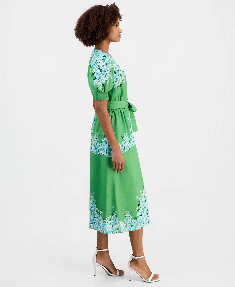 T Tahari Women's Belted Printed Button-Front Midi Dress